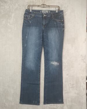 Womens Blue Jeans Size 11 Stretchy Distressed 5 Pocket Design by Mossimo BootCut